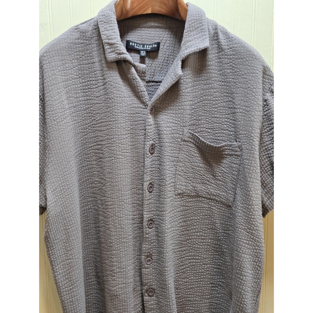 Rustic Souls Shirt Mens XL Gray Waffle Knit Short Sleeve Button‎ Front Casual